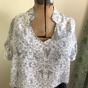 Cute Gray and White Blouse with Princess Print